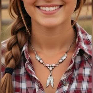 Sterling Silver Native American Dangle Feather Pendant Necklace Jewelry